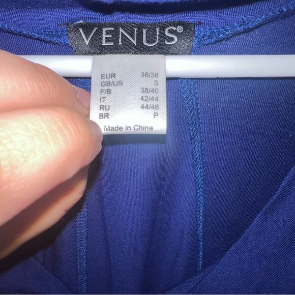 Venus sleeveless asymmetrical angled ruffled front top size S solid bright Royal - Picture 3 of 3